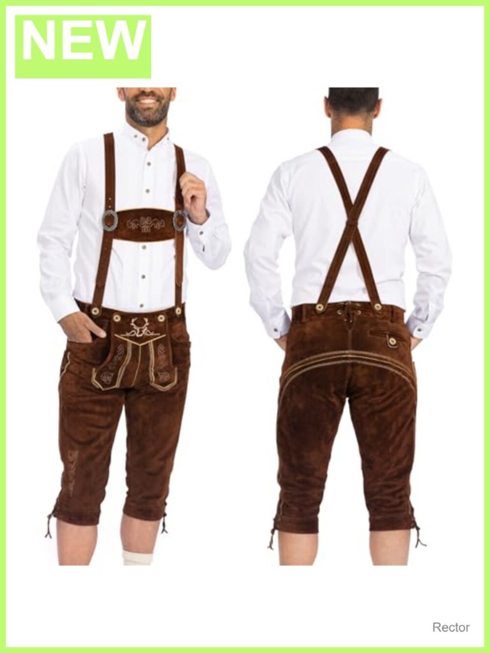 Men's Knee Length Lederhosen Suede Oktoberfest Suspenders